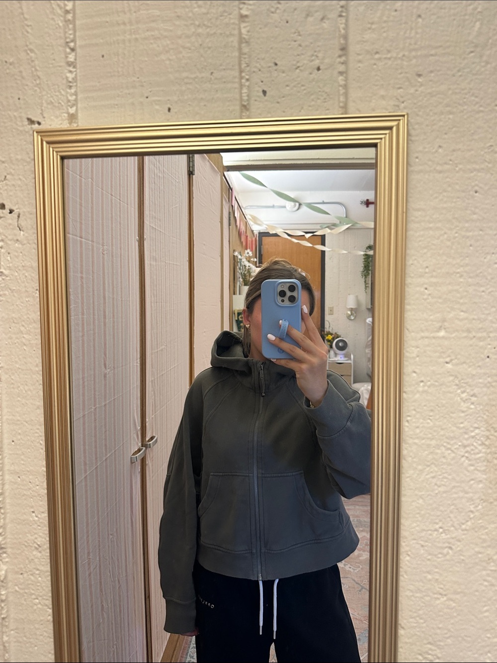 Women's green scuba Zip-Up Hoodie Jacket